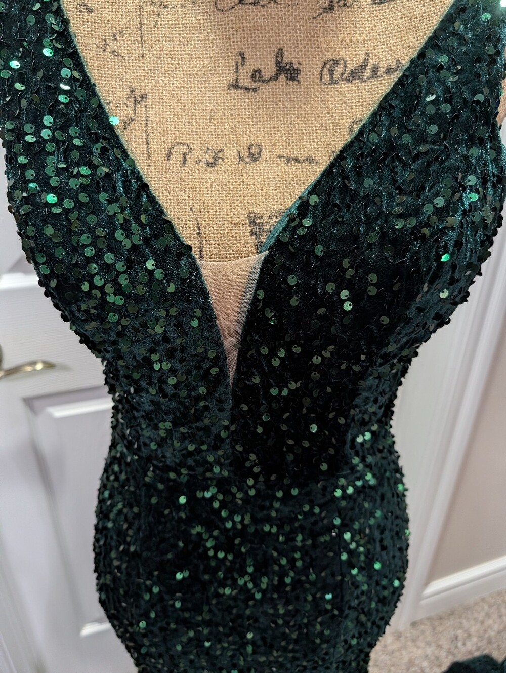 Women’s Emerald Green Sequin Deep V Dress